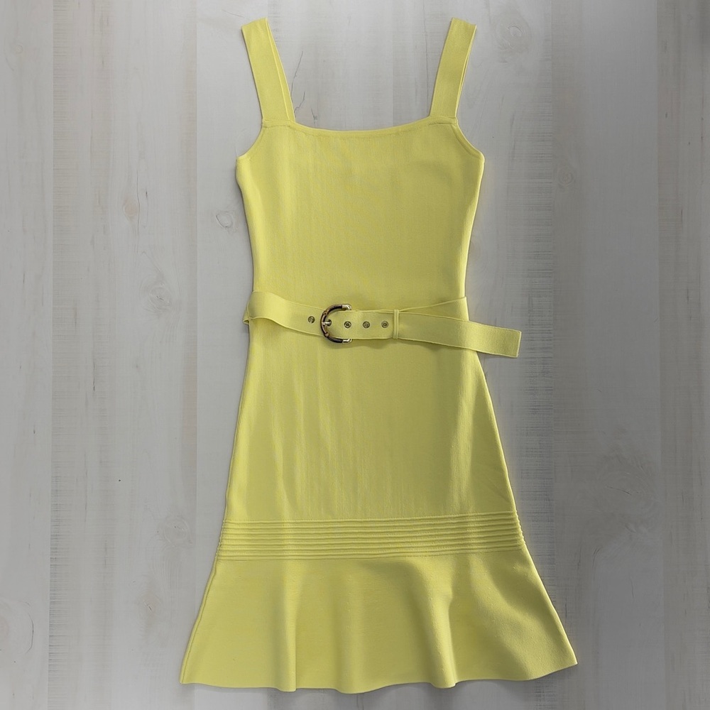 MARCIANO x guess yellow bamboo belted stretch mini dress event wedding travel S - Picture 3 of 8